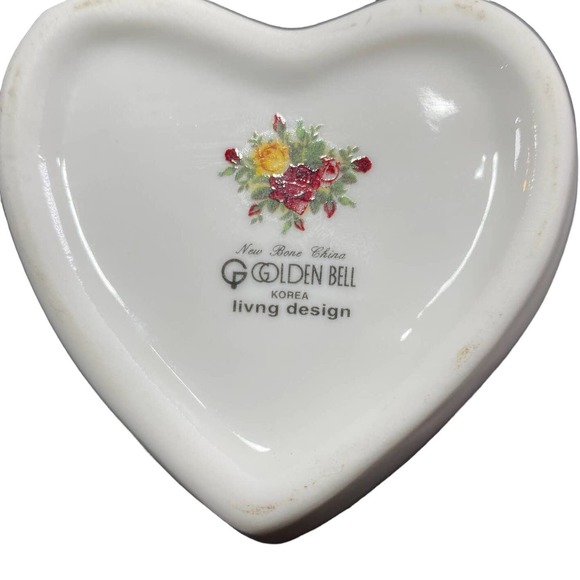 Golden Bell Bone China Hand Painted Cottage Rose Jewelry Trinket Dish - Picture 2 of 8